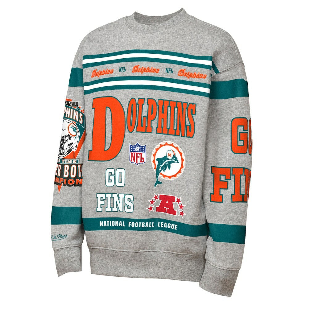 Miami Dolphins Youth Throwback All-Over Print Fleece Sweatshirt - Gray Sweatshirts
