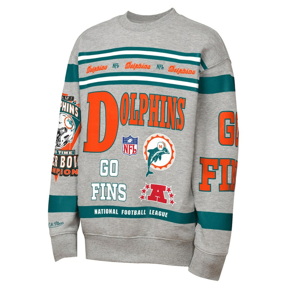 Miami Dolphins Youth Throwback All-Over Print Fleece Sweatshirt - Gray Sweatshirts