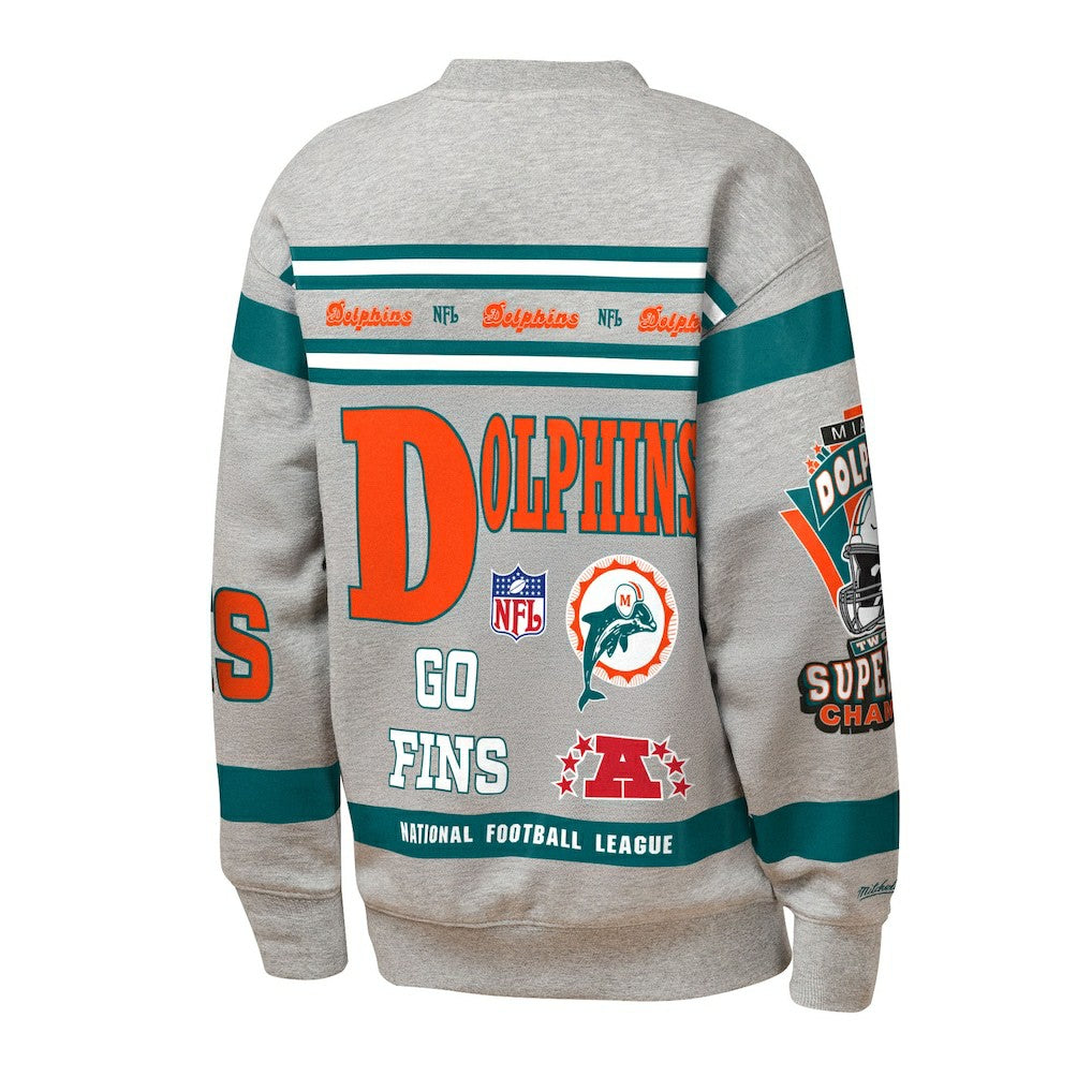 Miami Dolphins Youth Throwback All-Over Print Fleece Sweatshirt - Gray Sweatshirts