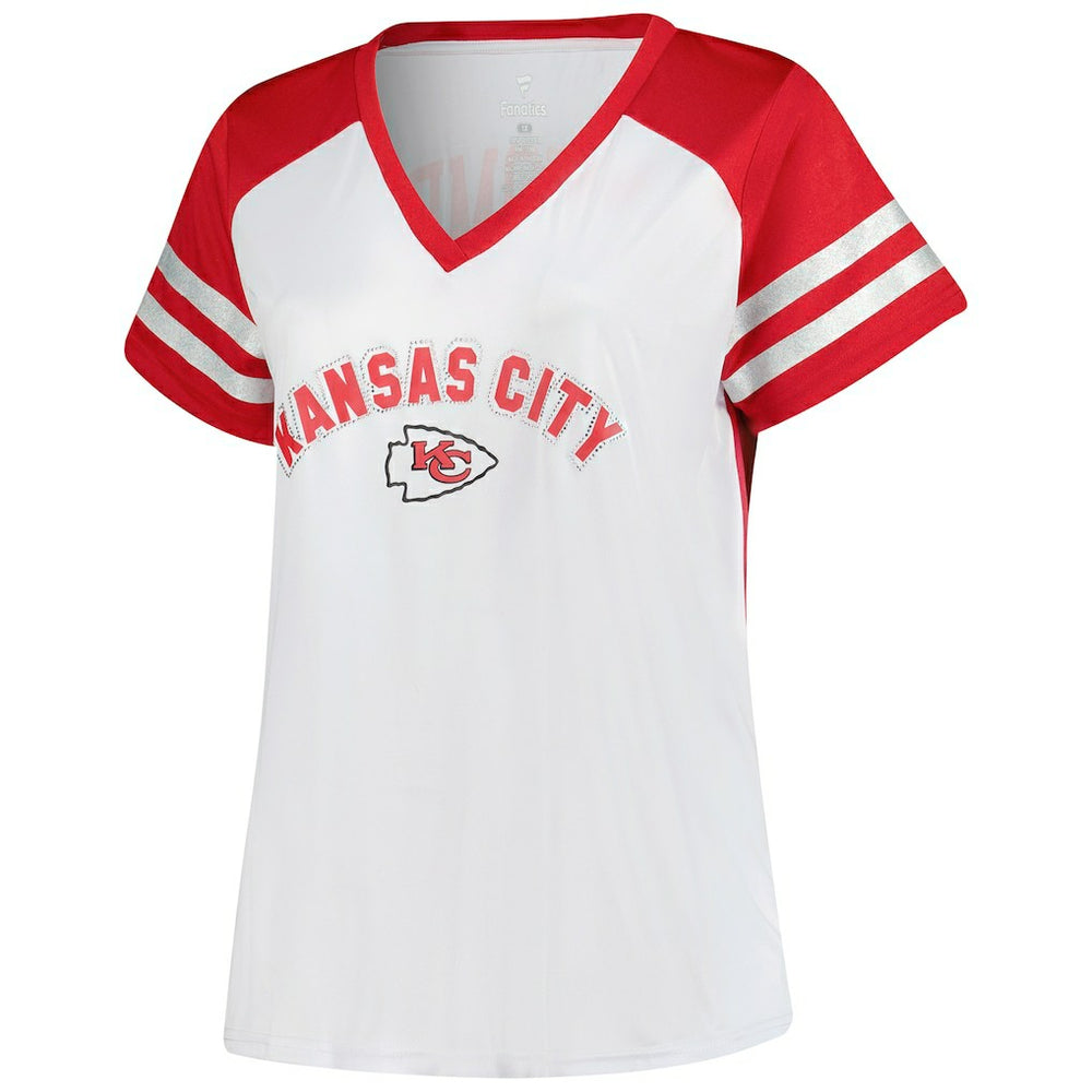 Patrick Mahomes Kansas City Chiefs Women's Plus Size Bling V-Neck T-Shirt - White T-shirts
