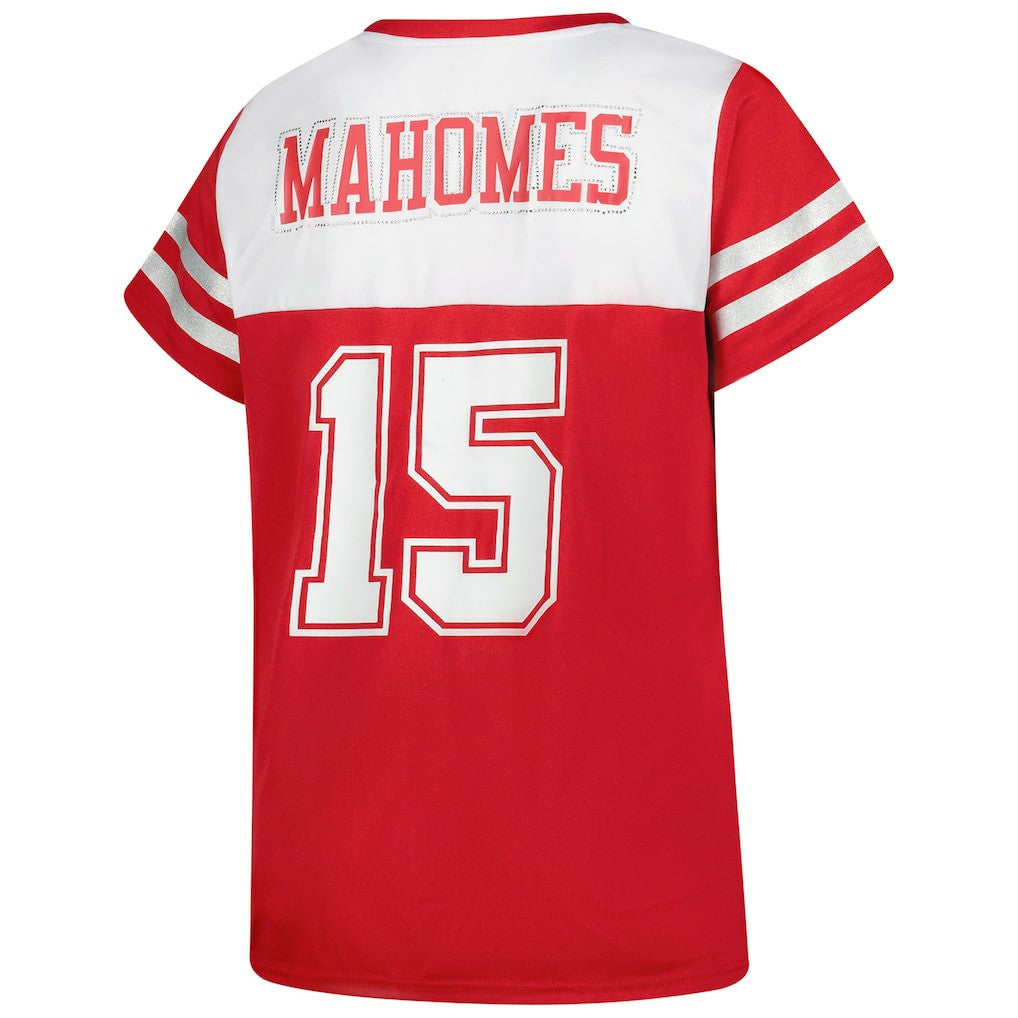 Patrick Mahomes Kansas City Chiefs Women's Plus Size Bling V-Neck T-Shirt - White T-shirts