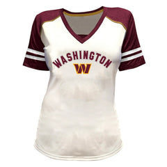 Jayden Daniels Washington Commanders Women's Plus Size Bling V-Neck T-Shirt - White T-shirts