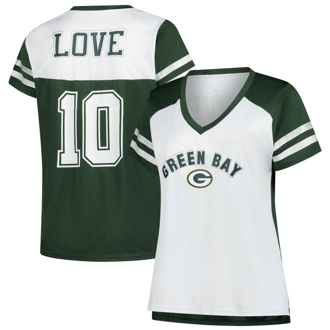 Jordan Love Green Bay Packers Women's Plus Size Bling V-Neck T-Shirt - White T-shirts