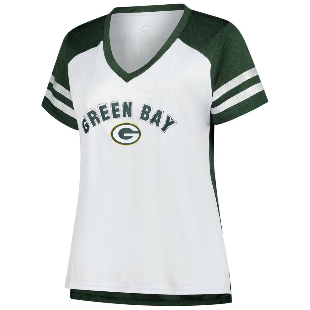 Jordan Love Green Bay Packers Women's Plus Size Bling V-Neck T-Shirt - White T-shirts
