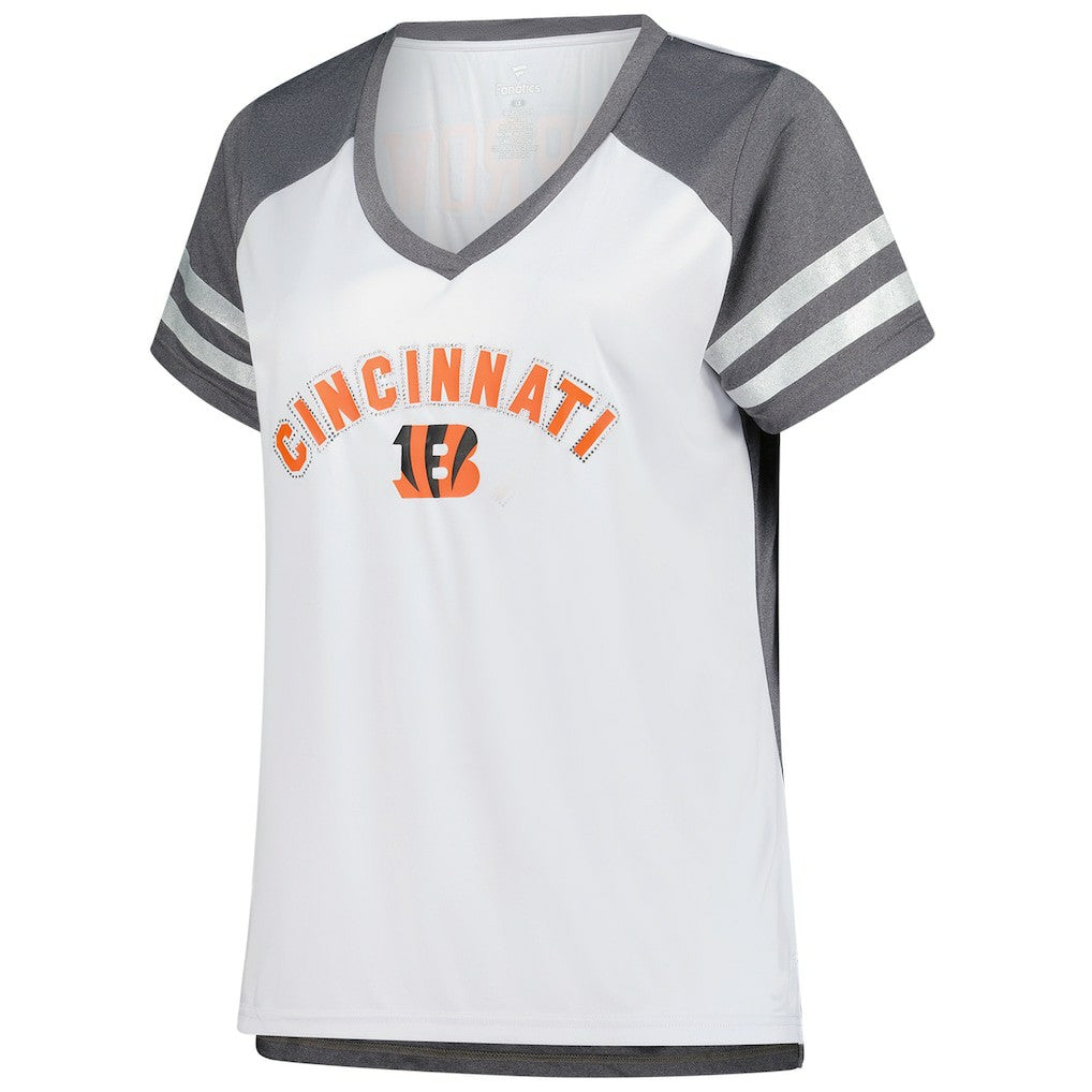 Joe Burrow Cincinnati Bengals Women's Plus Size Bling V-Neck T-Shirt - White T-shirts