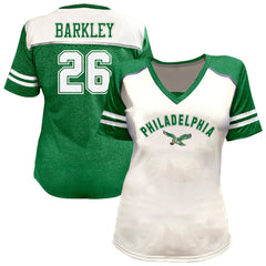 Saquon Barkley Philadelphia Eagles Women's Plus Size Bling V-Neck T-Shirt - White T-shirts