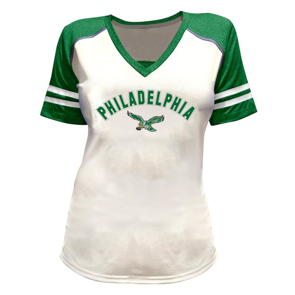 Saquon Barkley Philadelphia Eagles Women's Plus Size Bling V-Neck T-Shirt - White T-shirts