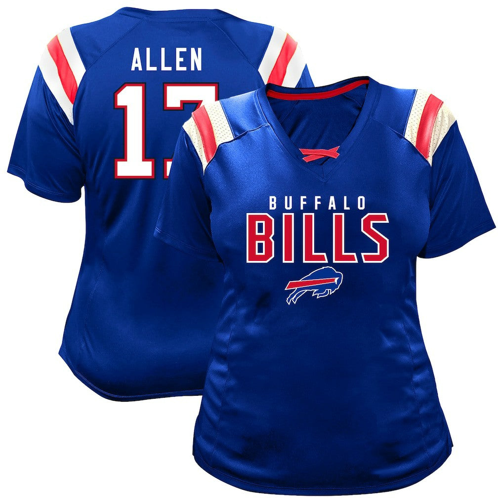 Josh Allen Buffalo Bills Women's Plus Size Name & Number Raglan Lace V-Neck T-Shirt - Royal T-shirts