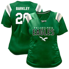 Saquon Barkley Philadelphia Eagles Women's Plus Size Name & Number Raglan Lace V-Neck T-Shirt - Kelly Green T-shirts
