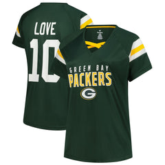 Jordan Love Green Bay Packers Women's Plus Size Name & Number Raglan Lace V-Neck T-Shirt - Green T-shirts