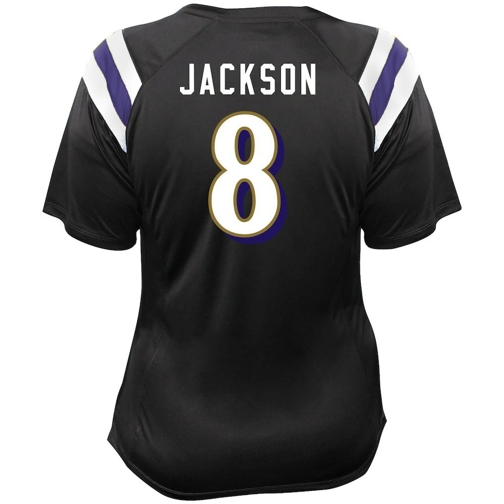Lamar Jackson Baltimore Ravens Women's Plus Size Name & Number Raglan Lace V-Neck T-Shirt - Black T-shirts