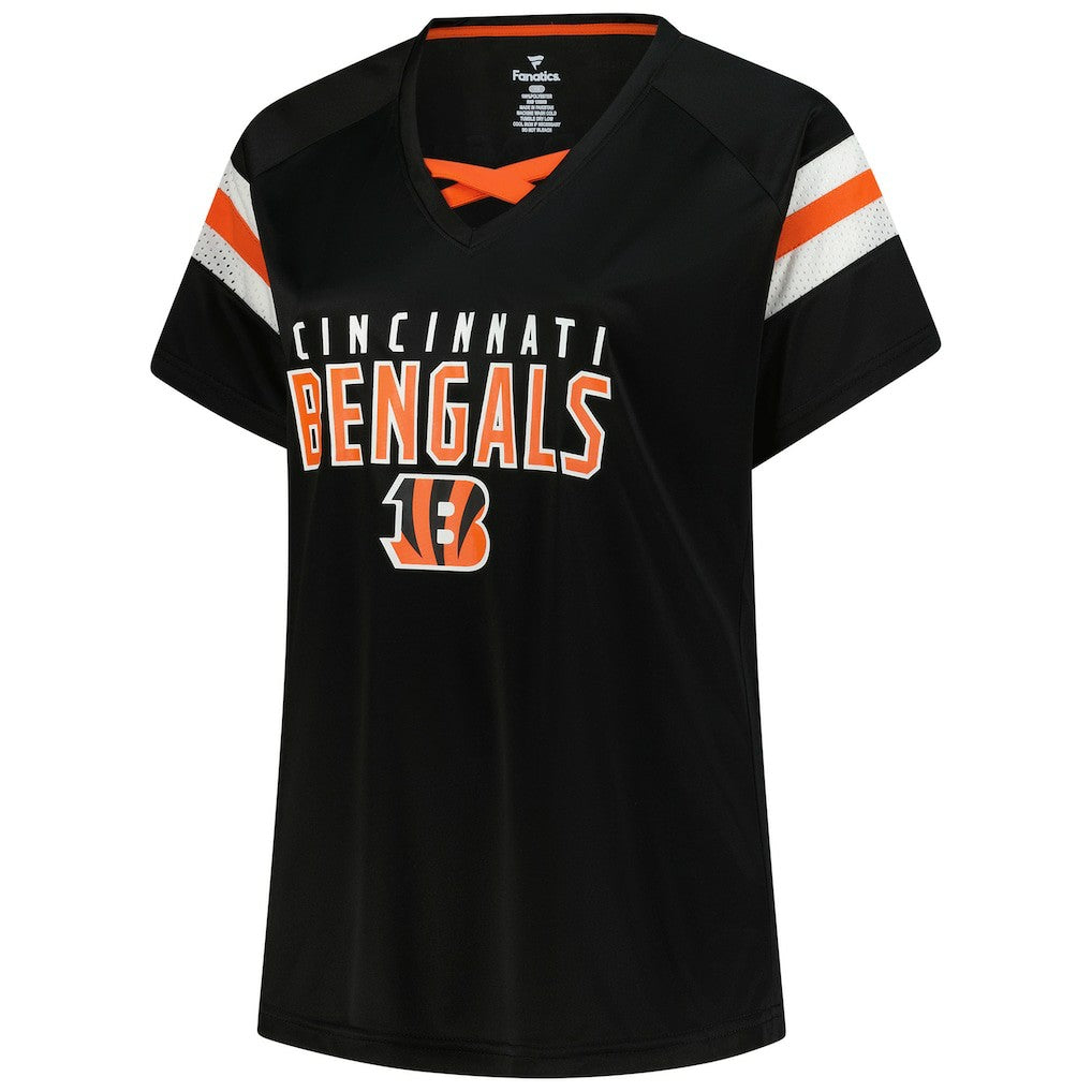 Joe Burrow Cincinnati Bengals Women's Plus Size Name & Number Raglan Lace V-Neck T-Shirt - Black T-shirts