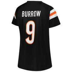 Joe Burrow Cincinnati Bengals Women's Plus Size Name & Number Raglan Lace V-Neck T-Shirt - Black T-shirts