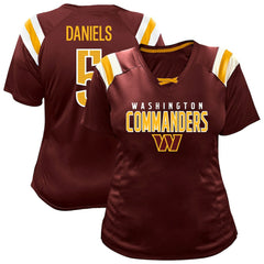 Jayden Daniels Washington Commanders Women's Plus Size Name & Number Raglan Lace V-Neck T-Shirt - Burgundy T-shirts