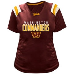 Jayden Daniels Washington Commanders Women's Plus Size Name & Number Raglan Lace V-Neck T-Shirt - Burgundy T-shirts