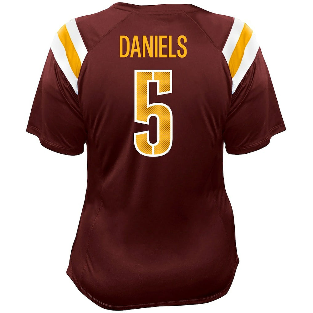 Jayden Daniels Washington Commanders Women's Plus Size Name & Number Raglan Lace V-Neck T-Shirt - Burgundy T-shirts