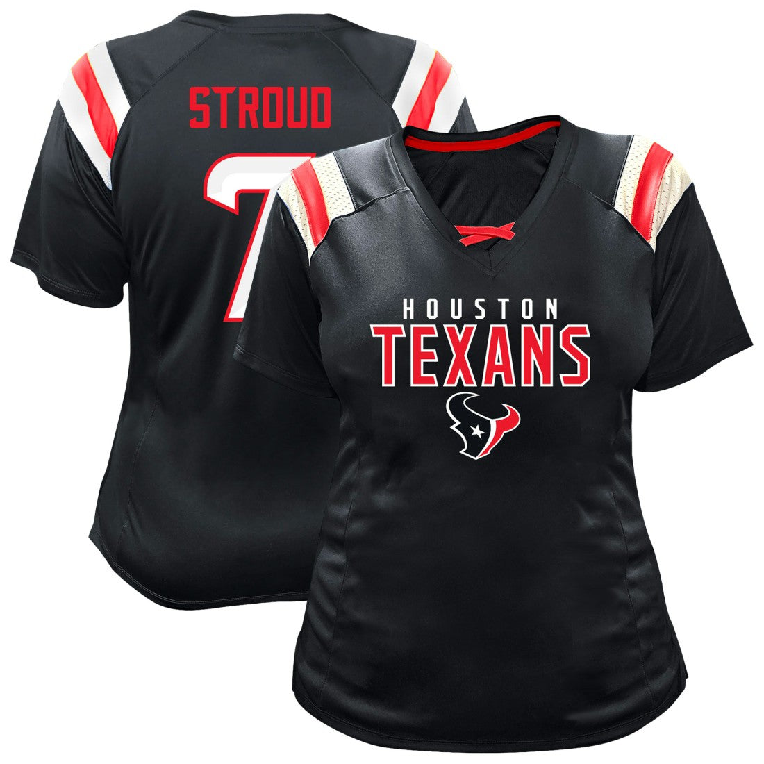 C.J. Stroud Houston Texans Women's Plus Size Name & Number Raglan Lace V-Neck T-Shirt - Navy T-shirts
