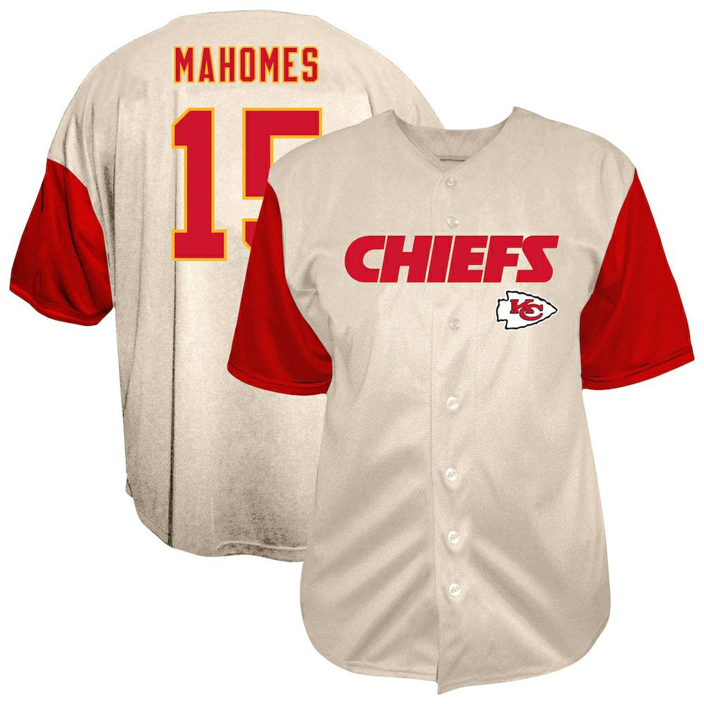 Patrick Mahomes Kansas City Chiefs Big & Tall Baseball Button-Up Shirt - Cream