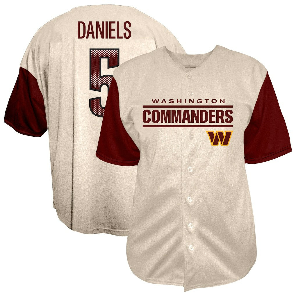 Jayden Daniels Washington Commanders Big & Tall Baseball Button-Up Shirt - Cream
