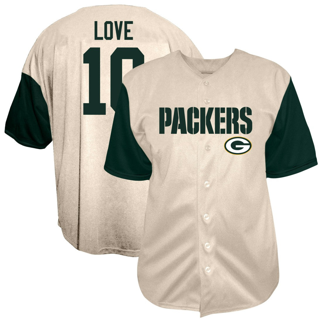 Jordan Love Green Bay Packers Big & Tall Baseball Button-Up Shirt - Cream