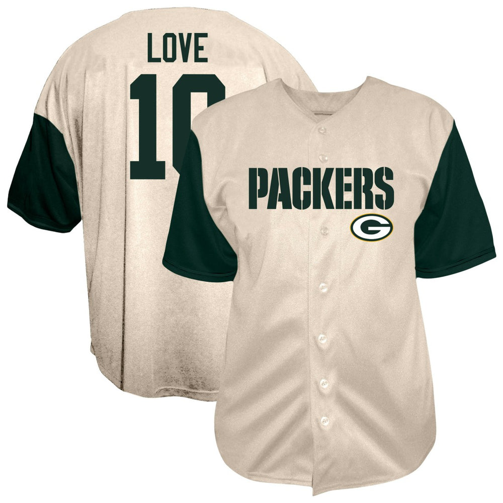 Jordan Love Green Bay Packers Big & Tall Baseball Button-Up Shirt - Cream