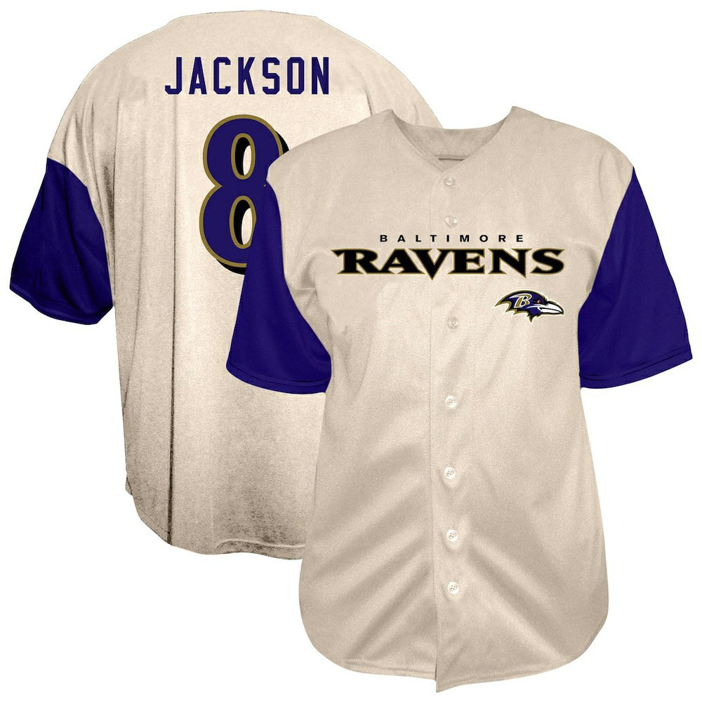 Lamar Jackson Baltimore Ravens Big & Tall Baseball Button-Up Shirt - Cream