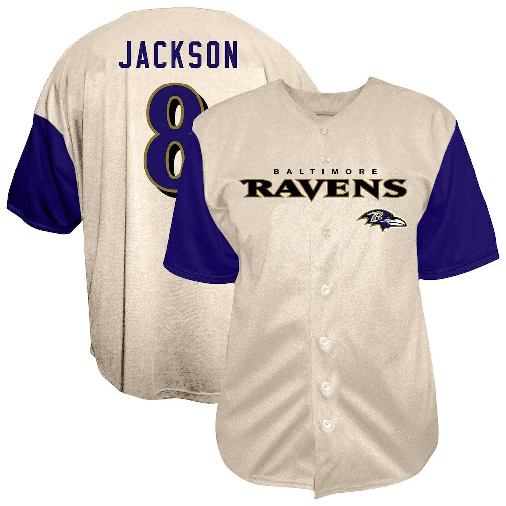 Lamar Jackson Baltimore Ravens Big & Tall Baseball Button-Up Shirt - Cream