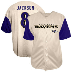 Lamar Jackson Baltimore Ravens Big & Tall Baseball Button-Up Shirt - Cream