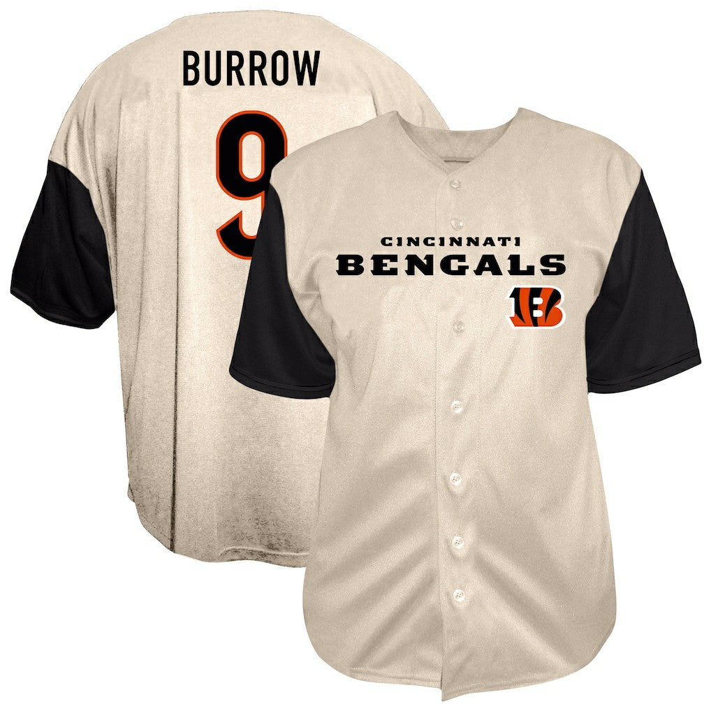 Joe Burrow Cincinnati Bengals Big & Tall Baseball Button-Up Shirt - Cream