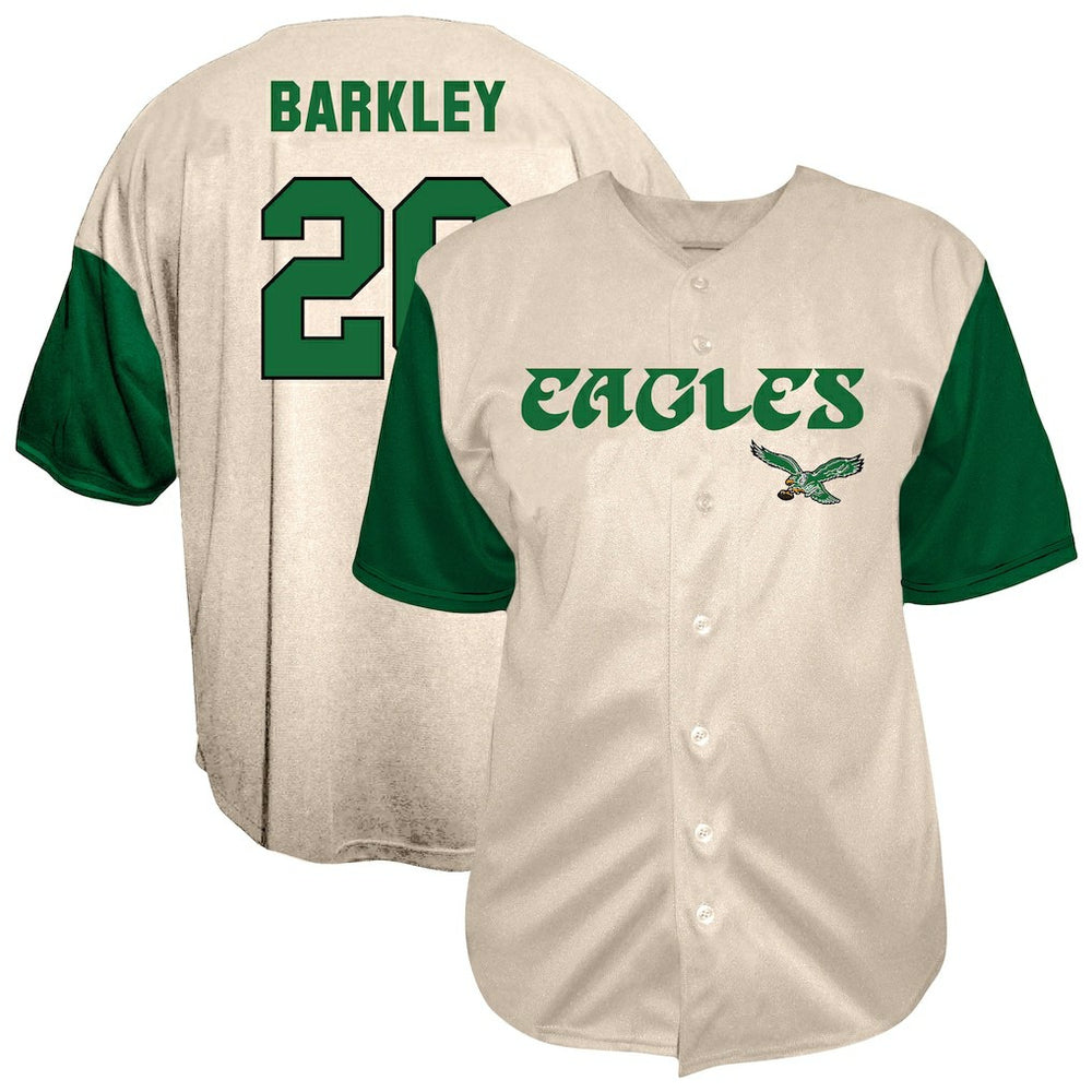 Saquon Barkley Philadelphia Eagles Big & Tall Baseball Button-Up Shirt - Cream