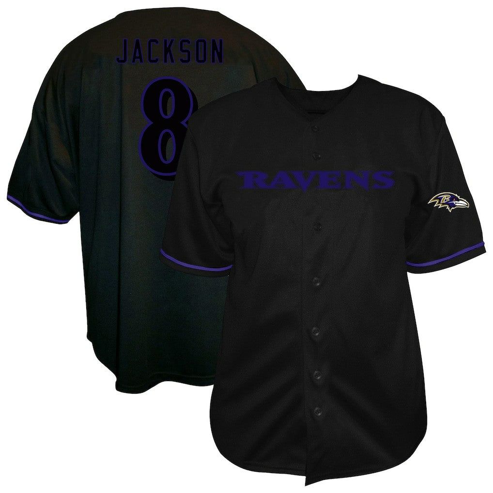 Lamar Jackson Baltimore Ravens Big & Tall Baseball Button-Up Shirt - Black