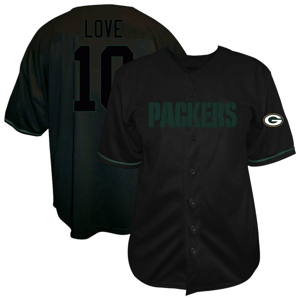 Jordan Love Green Bay Packers Big & Tall Baseball Button-Up Shirt - Black