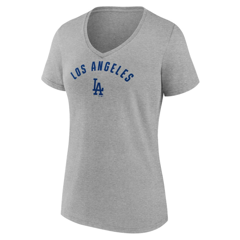 Los Angeles Dodgers Fanatics Women's V-Neck T-Shirt - Heather Gray T-shirts