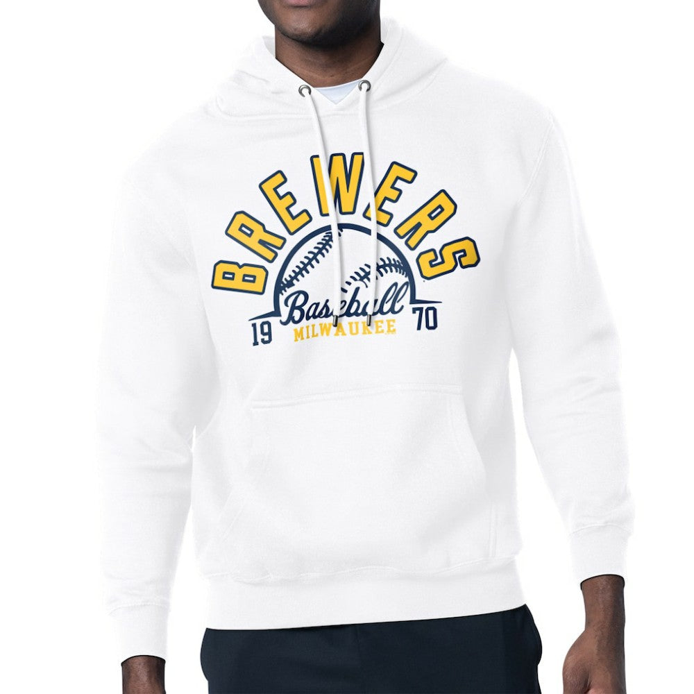 Milwaukee Brewers Starter Half Ball Team Graphic Pullover Hoodie - White Hoodies