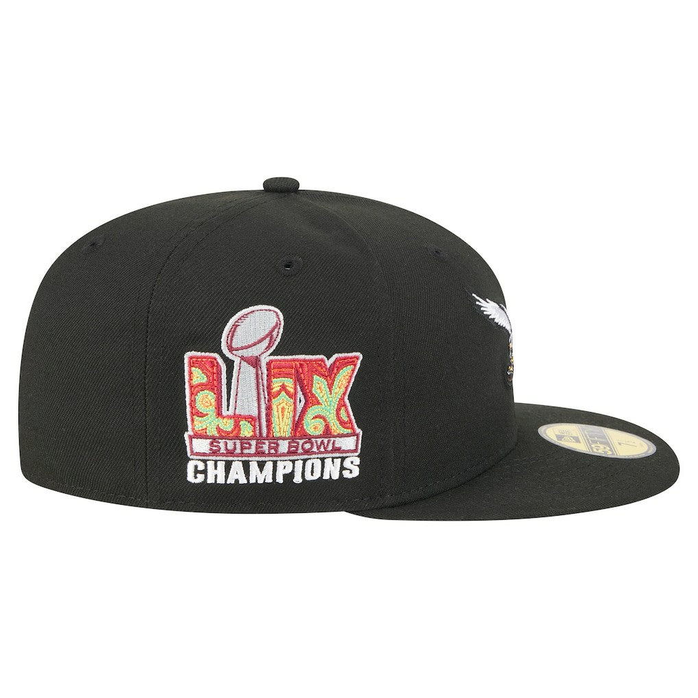 Philadelphia Eagles New Era Super Bowl LIX Champions Historic Side Patch 59FIFTY Fitted Hat - Black Hats