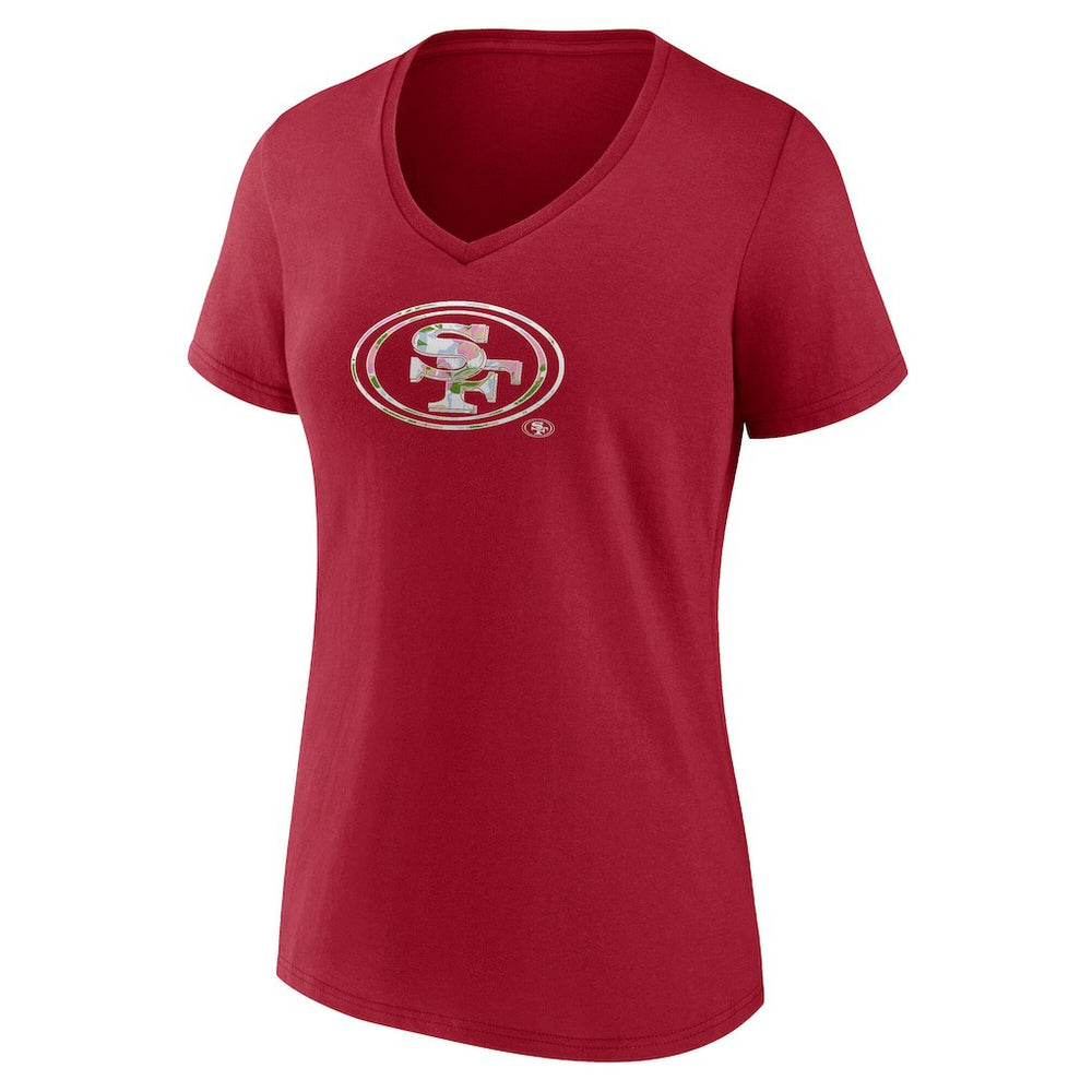 San Francisco 49ers Women's Number 1 Mom Floral V-Neck T-Shirt - Scarlet T-shirts