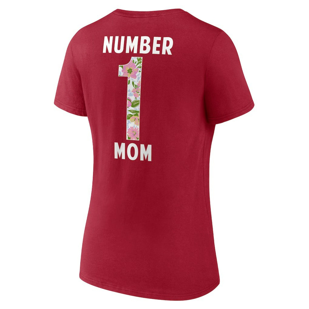 San Francisco 49ers Women's Number 1 Mom Floral V-Neck T-Shirt - Scarlet T-shirts