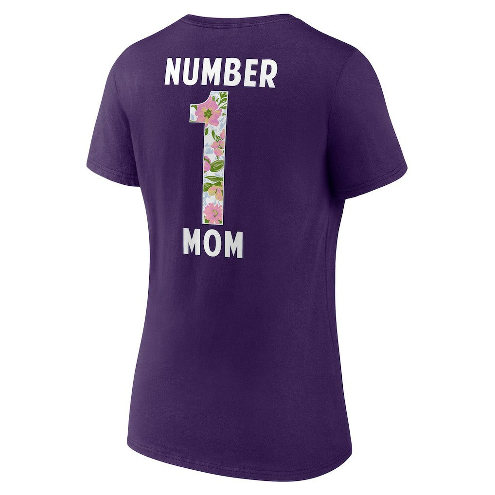 Baltimore Ravens Women's Number 1 Mom Floral V-Neck T-Shirt - Purple T-shirts