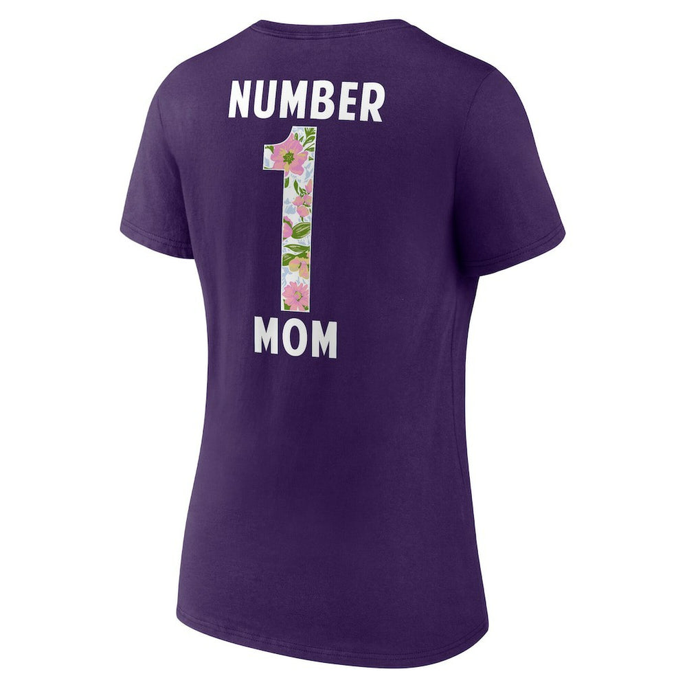 Baltimore Ravens Women's Number 1 Mom Floral V-Neck T-Shirt - Purple T-shirts