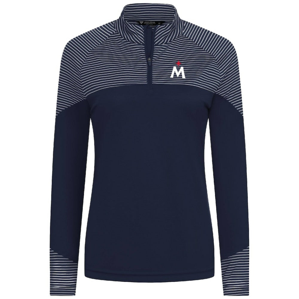 Minnesota Twins Levelwear Women's Classic Stripes Insignia 2.0 Raglan Quarter-Zip Top - Navy Tops