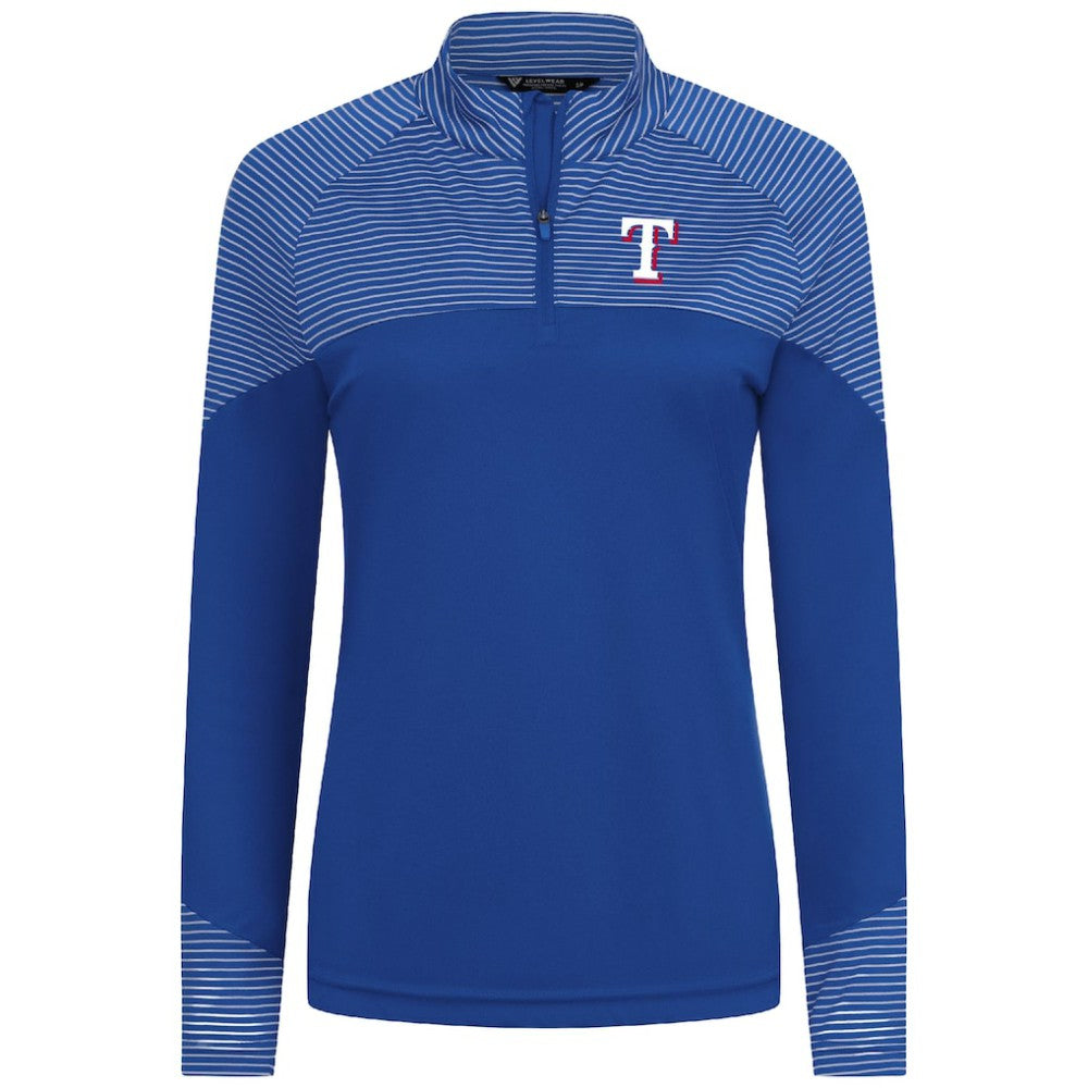 Texas Rangers Levelwear Women's Classic Stripes Insignia 2.0 Raglan Quarter-Zip Top - Royal Tops