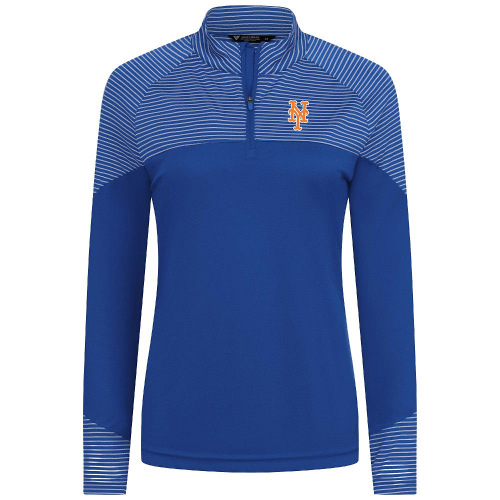New York Mets Levelwear Women's Classic Stripes Insignia 2.0 Raglan Quarter-Zip Top - Royal Tops