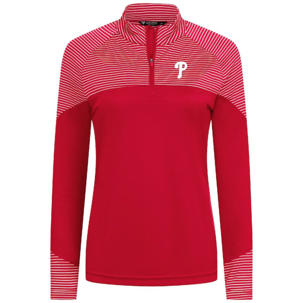 Philadelphia Phillies Levelwear Women's Classic Stripes Insignia 2.0 Raglan Quarter-Zip Top - Red Tops
