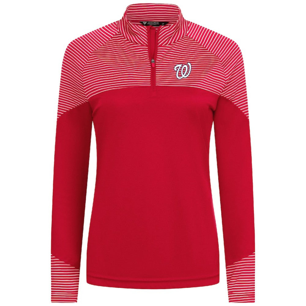 Washington Nationals Levelwear Women's Classic Stripes Insignia 2.0 Raglan Quarter-Zip Top - Red Tops