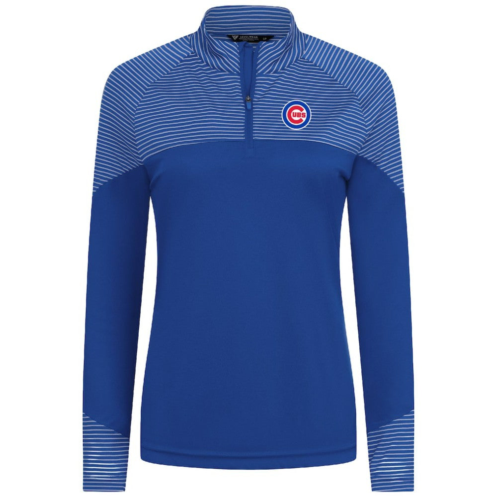 Chicago Cubs Levelwear Women's Classic Stripes Insignia 2.0 Raglan Quarter-Zip Top - Royal Tops