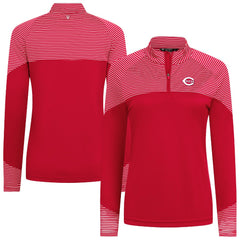 Cincinnati Reds Levelwear Women's Classic Stripes Insignia 2.0 Raglan Quarter-Zip Top - Red Tops