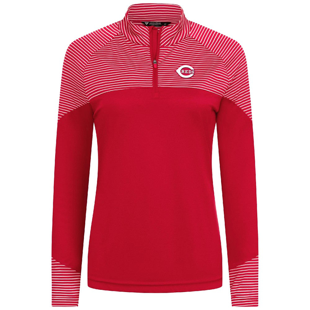 Cincinnati Reds Levelwear Women's Classic Stripes Insignia 2.0 Raglan Quarter-Zip Top - Red Tops