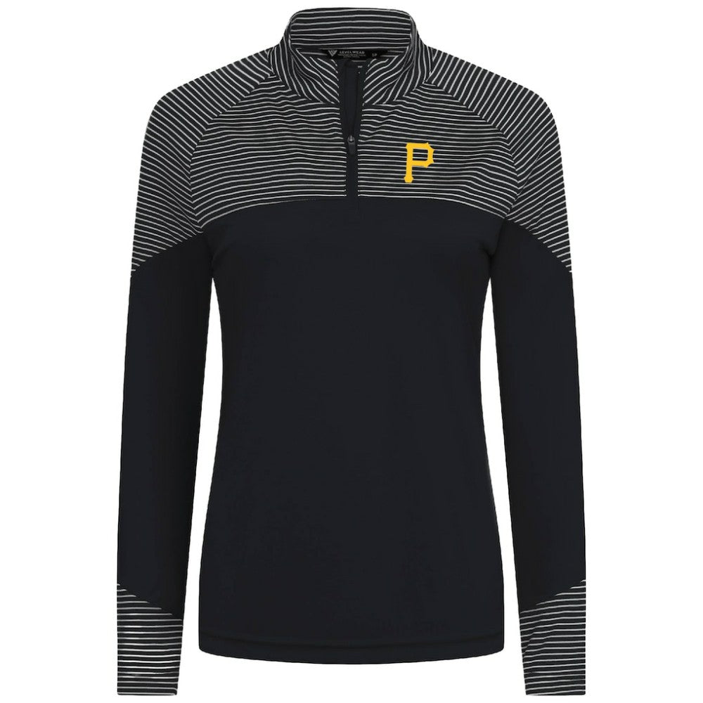 Pittsburgh Pirates Levelwear Women's Classic Stripes Insignia 2.0 Raglan Quarter-Zip Top - Black Tops