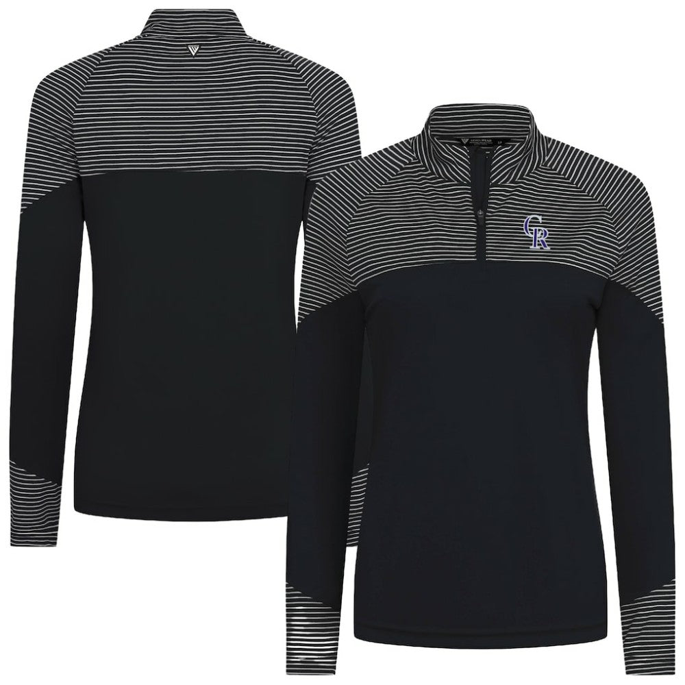 Colorado Rockies Levelwear Women's Classic Stripes Insignia 2.0 Raglan Quarter-Zip Top - Black Tops