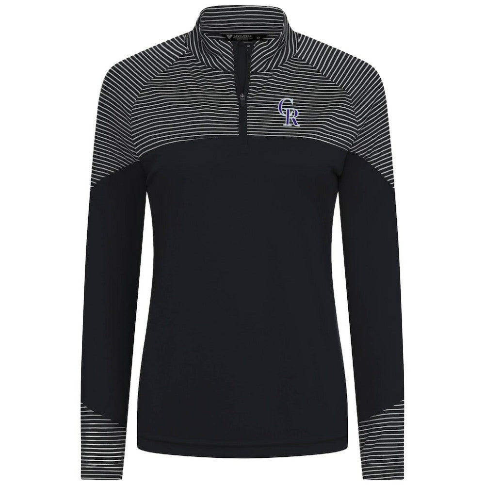 Colorado Rockies Levelwear Women's Classic Stripes Insignia 2.0 Raglan Quarter-Zip Top - Black Tops